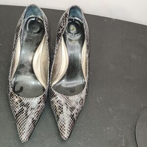 Casual Corner Black and Gray Snakeskin Heels